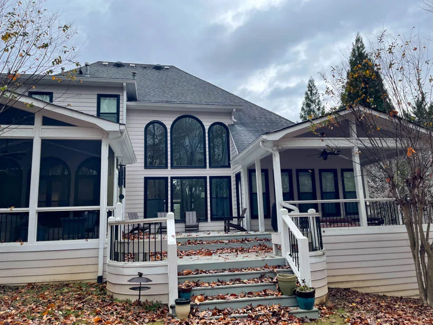 Screened porch with new arched and picture windows